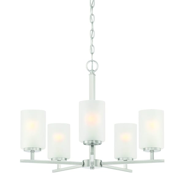 Designers Fountain Carmine 5 Light Contemporary Brushed Nickel with Etched Glass Shades Chandelier For Dining Rooms D239M-5CH-BN - main